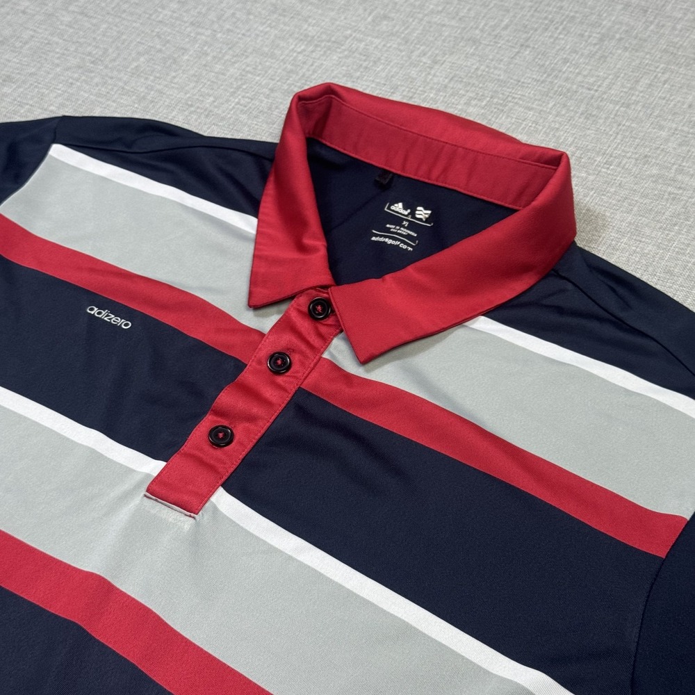 Adidas Adizero Polo Shirt Mens XL Navy Red Striped Golf Performance Wicking